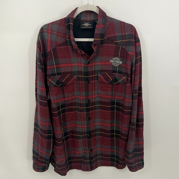 Harley-Davidson Other - Harley-Davidson Mens XL Red Plaid Flannel Long Sleeve Western Button Up Shirt